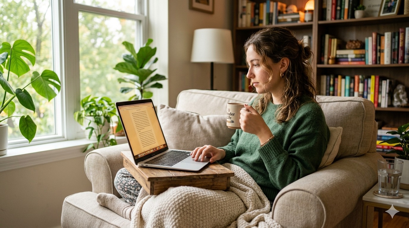 Girl reading on laptop